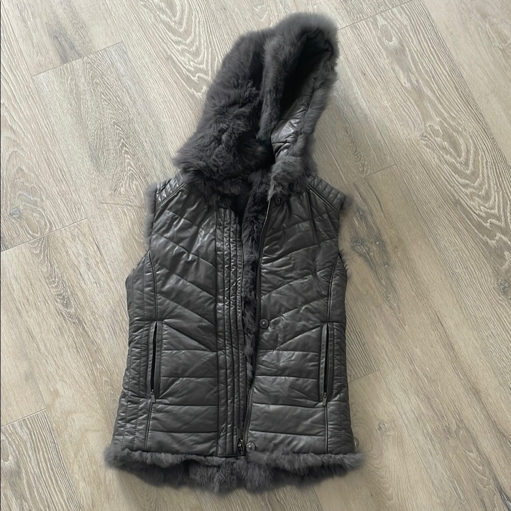 BCBGMaxAzria Gray Rabbit Fur Vest